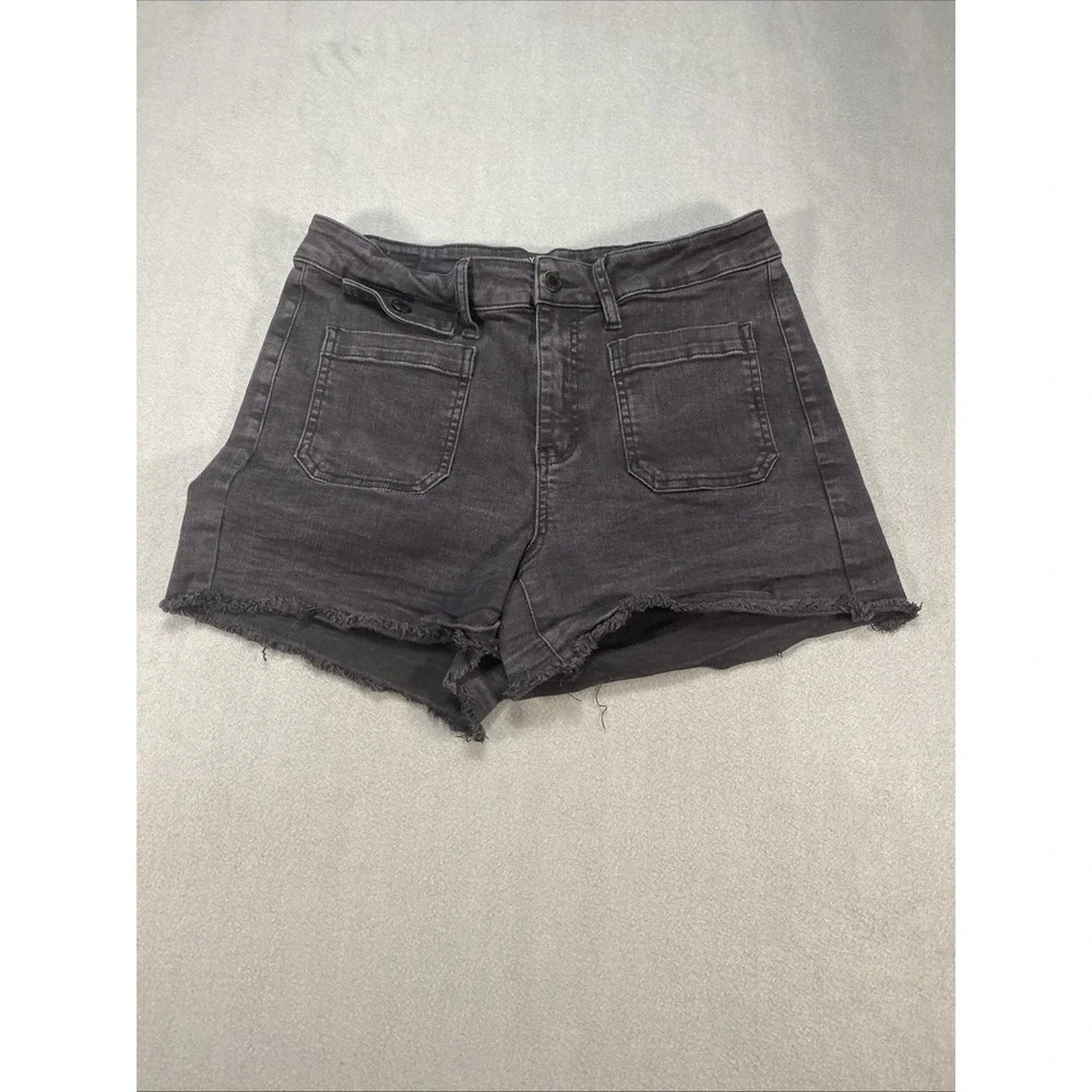 Judy Blue Womens XL Faded Black Utility Jean Shorts‎ Raw Hem Mid Rise JB150067